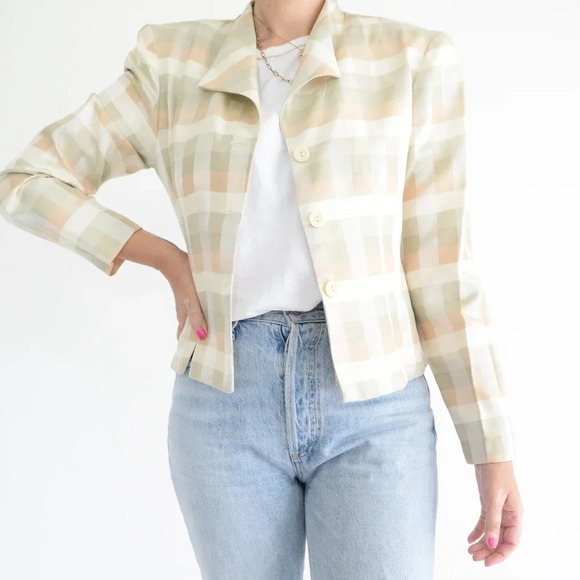 Vintage Sheri Martin New York made in U.S.A. Three  Button Checker Blazer 8 - Picture 2 of 13